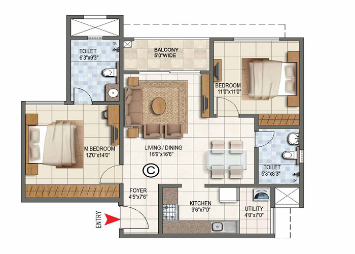 Featured Image of Prestige Forest Edge 1 BHK Floor Plan