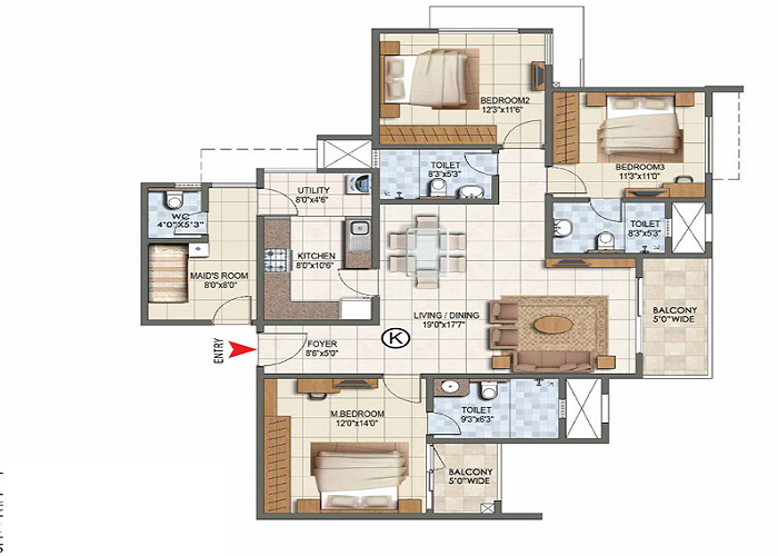 Featured Image of Prestige Forest Edge 2 BHK Floor Plan
