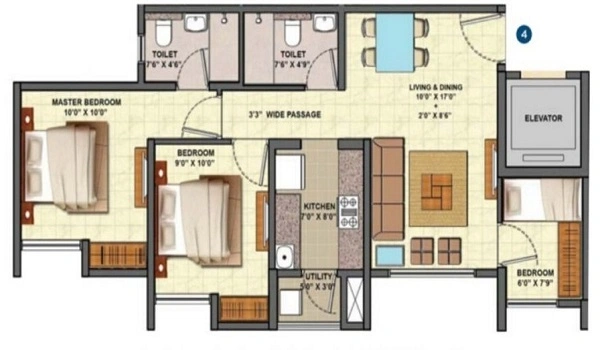 Prestige Lakeside Habitat 2.5 BHK Floor Plan